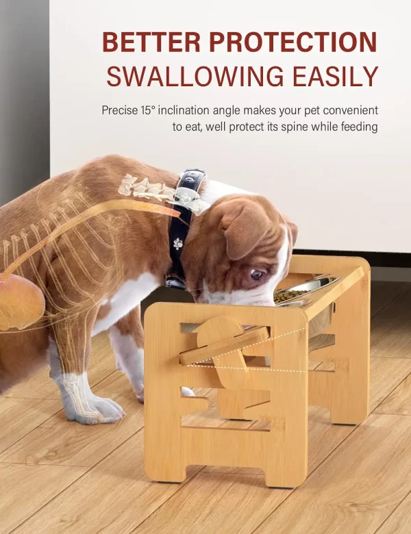 Bamboo Elevated Dog Bowls with Stand Adjustable Raised Puppy Cat Food Water Bowls Holder Feeder for Small Medium Pets - Image 3
