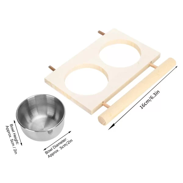 Bird Feeder Stainless Steel Pet Parrot Feeding Bowl with Wooden Stand Feeding Watering Supplies for Birds Double Bowl - Image 6