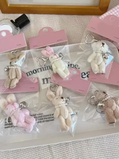 Creative Rabbit/Bear Keyring Bag Pendant Trendy Car Keychain Bag Accessory