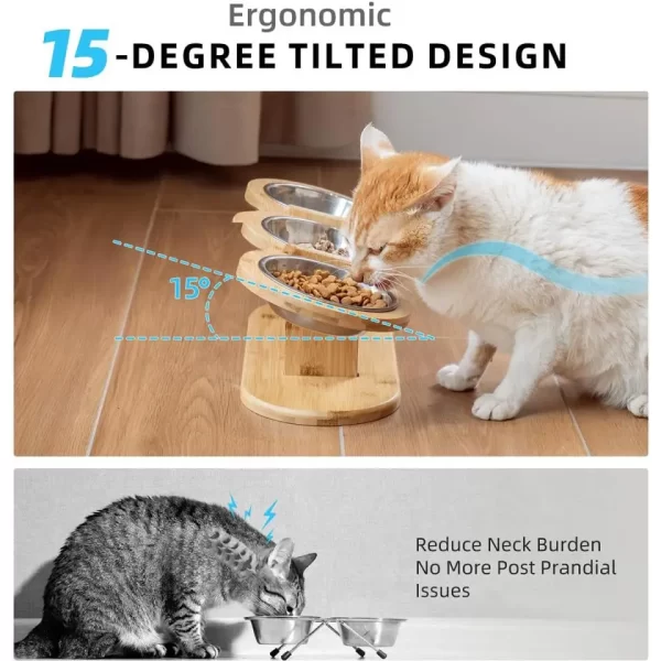 Elevated Cat Dog Bowls 15 degrees Tilted Raised Cat Food Water Bowls Pet Bowls for Cats & Small Dog Wooden Dog Bowl Pet Supplies - Image 10
