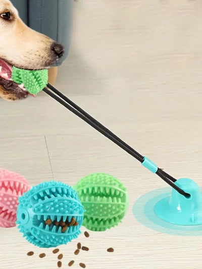 Interactive Suction Cup Dog Toy with Sound and Treat Dispensing - Durable Rubber Ball for Training and Tug-of-War Fun