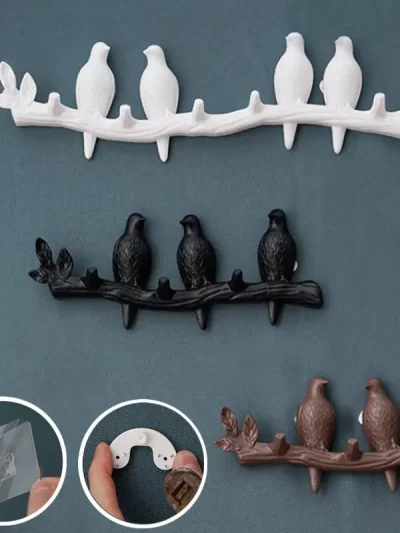 Birds On Tree Branch Decor Wall Mounted Coat Rack with Hooks for Coats Hats Keys Towels Bracket Art Hanger Backdoor Decorative