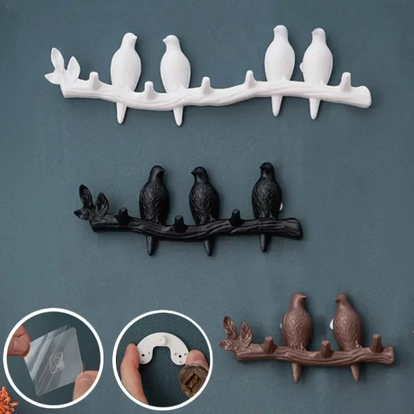 Birds On Tree Branch Decor Wall Mounted Coat Rack with Hooks for Coats Hats Keys Towels Bracket Art Hanger Backdoor Decorative