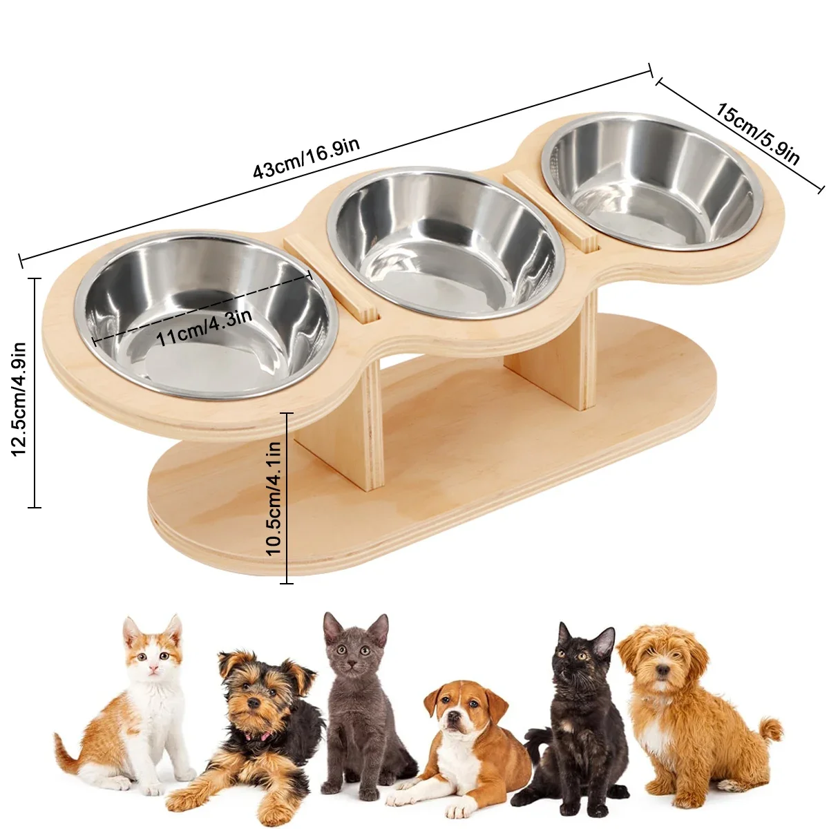 Elevated Cat Dog Bowls 15 degrees Tilted Raised Cat Food Water Bowls Pet Bowls for Cats & Small Dog Wooden Dog Bowl Pet Supplies - Image 6