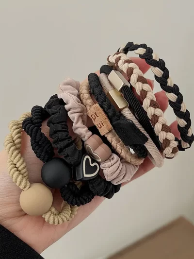 10PCS Headband Leather Band Female High Ponytail Holster Hair Accessories Simple High Elasticity Durable Rubber Band Hair Circle