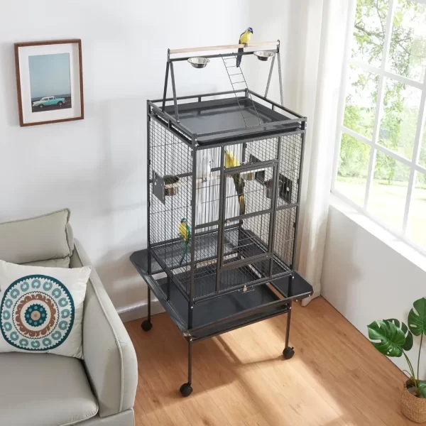 Large Bird Cages Parrot Cage Wide Flight Metal Animal Cage for Budgie Parakeet Conure with Rolling Stand Wheels - Image 3