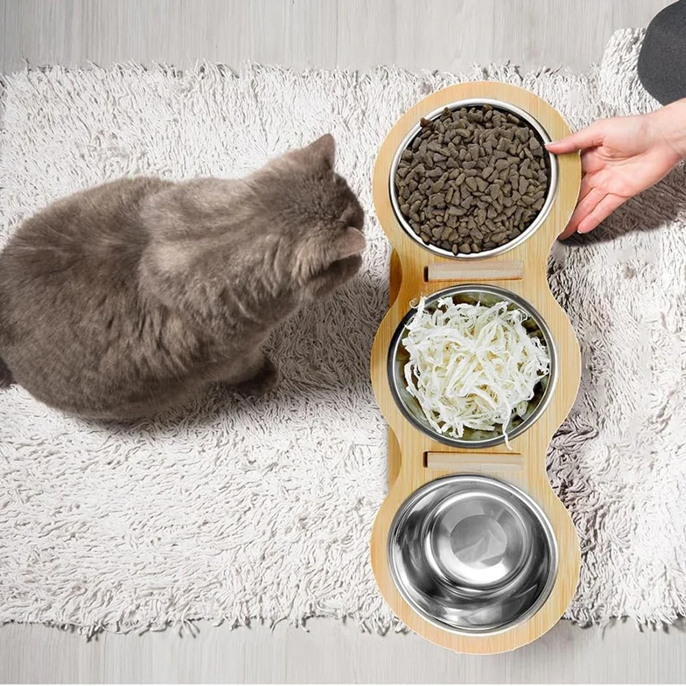 Elevated Cat Dog Bowls 15 degrees Tilted Raised Cat Food Water Bowls Pet Bowls for Cats & Small Dog Wooden Dog Bowl Pet Supplies - Image 2
