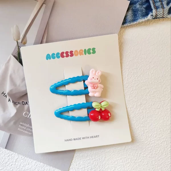 2pc Cute Cat Rabbit Cartoon Animal BB Hairpin Hair Clips for Girls Kids Childs Sweet Gift Hair Accessories Party Holiday Ornamen - Image 12