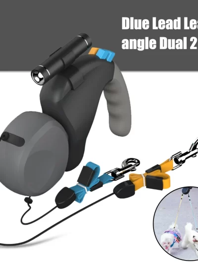 Dual Dog Rope Leash Pet Traction Rope Belt Retractable for 2 Dogs Walking Double with Light Rotation Pet Rope Pet Supplies