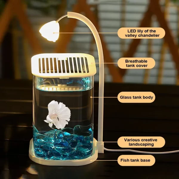 Landscaped Glass Fish Tank Glass Small Landscaped Fishbowl Aquarium Tank With Night Light And Green Crystal For Fish Shrimp - Image 10