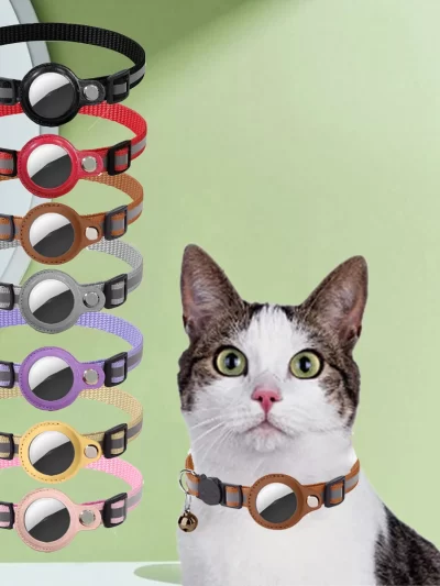 Airtag Case Collar for Cats with PU leather Protective Case for Anti Lost Locator Tracker Cat Accessories Reflective Pet Collars