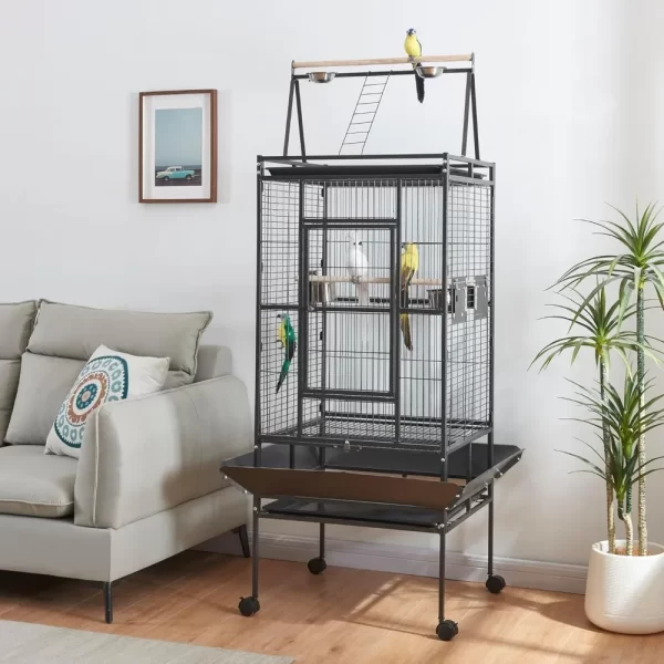 Large Bird Cages Parrot Cage Wide Flight Metal Animal Cage for Budgie Parakeet Conure with Rolling Stand Wheels - Image 2