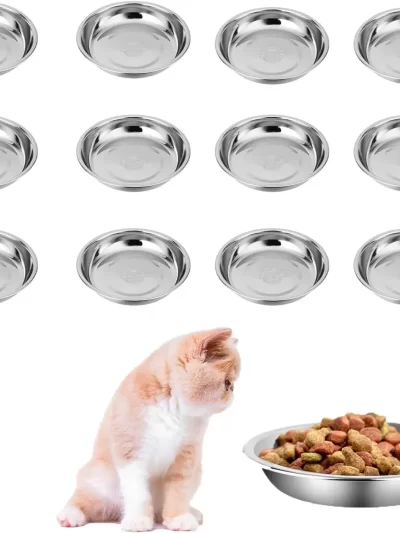 12 /6 PCS Cat Bowls Whisker Friendly, Shallow Wide Flat Cat Food Bowls Stainless Steel,Metal Cat Dishes Whisker Fatigue Relief