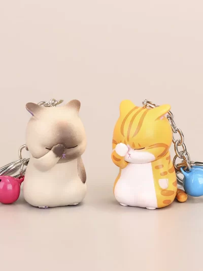 Cute Shy Cat Keychains Chubby Kitten Keyring Trinket Bag Ornament Animal Cat Pendant Keys Holder Purse Bag Accessories DIY Gifts