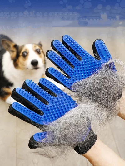 A pair of pet grooming gloves - gentle brush removal, suitable for dogs and cats - massage stimulation loop - easy to use