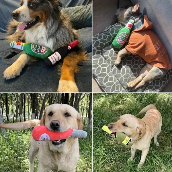 Funny Plush Dog Toys Beer Bottle Shaped Small Large Dogs Squeak Sound Clean Teeth Chew Toy Pets Interactive Playing Supplies - Image 6