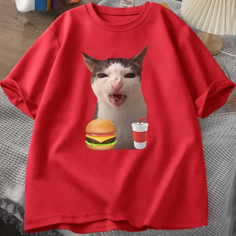 Cat Crunching Food Meme T-shirt Women Men Silly T Shirts Funny Cat Eating T-Shirt Short Sleeve Graphic Tees Streetwear - Image 7