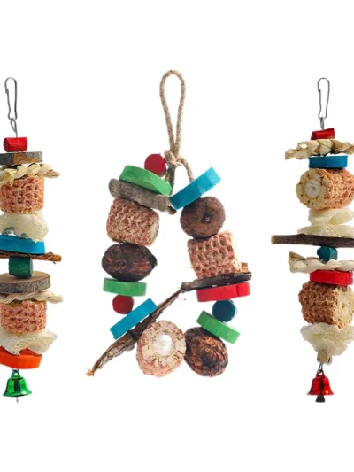 Bird Parrot Chewing Toy Natural Corn Cob Loofah Logs Bark Fruit Wood Combination Birdcage Hanging Decoration Pet Supplies