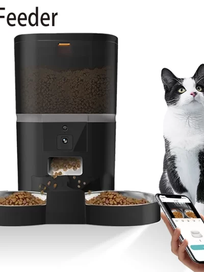 4L Automatic Cat Feeder Smart Pet Feeder For Cats Small Dogs Food Dispenser With Camera Recorder Timing Quantitative Double Bowl