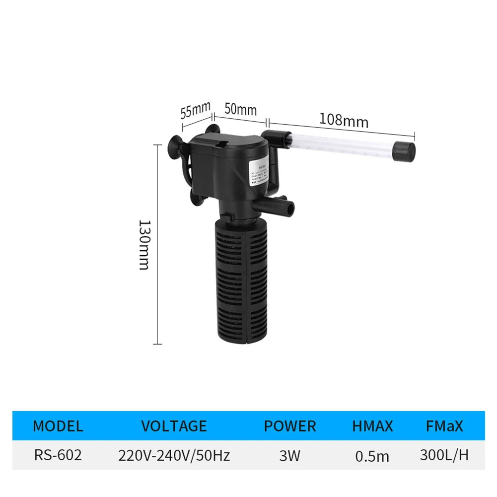 3 in 1 Silent Aeration Water Purifier Internal Pump Submersible Aquarium Filter Oxygen Submersible Water Purifier Accessories - Image 8