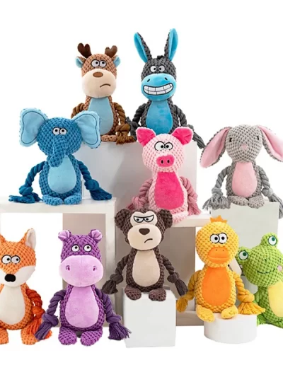 Cartoon Stuffed Toys for Dogs Fox Donkey Tug-Of-War Bite Resistant Puppy Accessories Velvet Teeth Cleaning Pet Interactive Toys