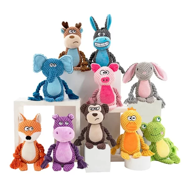 Cartoon Stuffed Toys for Dogs Fox Donkey Tug-Of-War Bite Resistant Puppy Accessories Velvet Teeth Cleaning Pet Interactive Toys