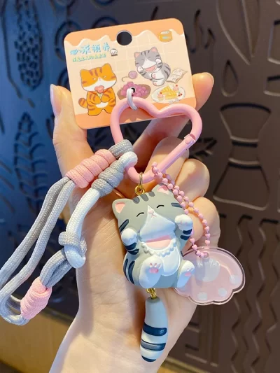 Cute Tail Wagging Cat Cat Keychain Cartoon Kitten Resin Pendant Girl Bag Accessories Student Schoolbag Key Chain Ring Pendant