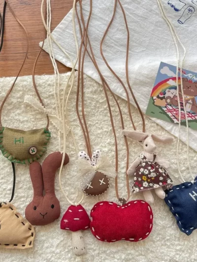 Sweater Chain Accessories Fabric Children Necklace Rabbit Bunny Cartoon Animal Necklace Lanyard Cloth Kawaii Hanging Ornaments