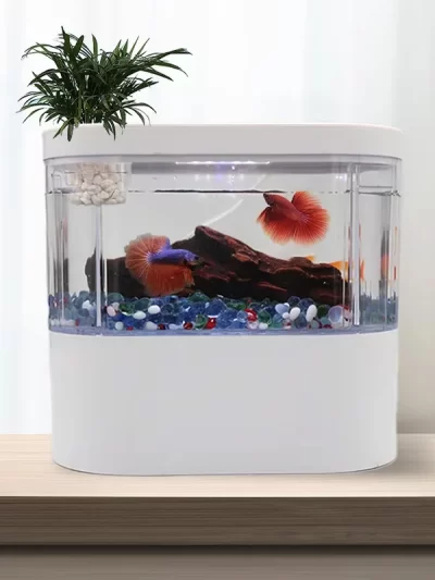 USB Mini Desktop Aquarium Fish Tank with Biochemical Filtration System LED Light Betta Fish Ecological Water Cycle Goldfish Tank