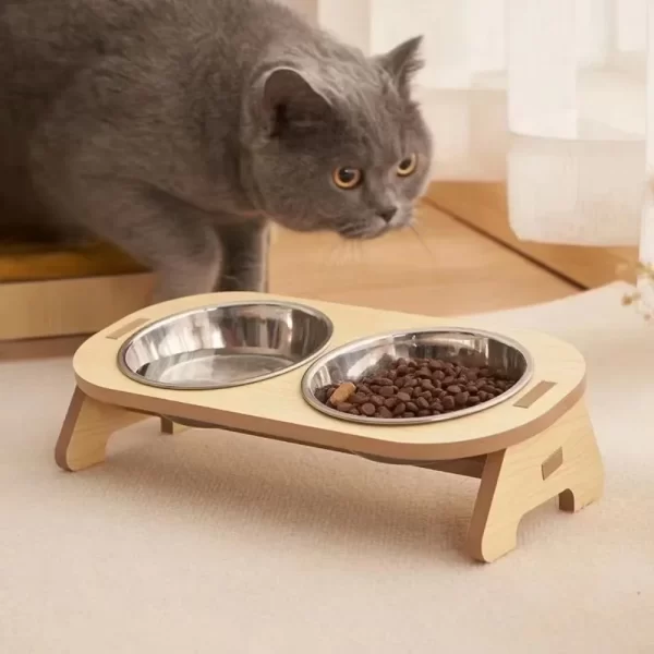 Elevated Pet Bowls Wooden Dog Waters Feed Container Tilted Single/Double Cat Utility Food Bowls Wooden Water Feeding Containers - Image 3