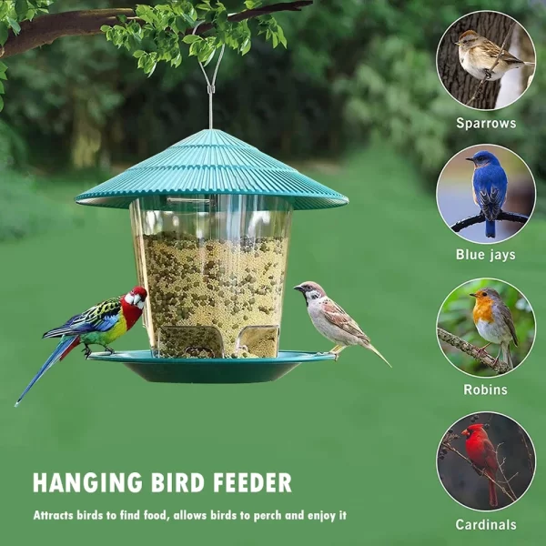Bird Feeder Automatic Hanging Outdoor Garden Gazebo Wild Bird Feeding Container With Hang Rope House Decor Pet Supplies - Image 15