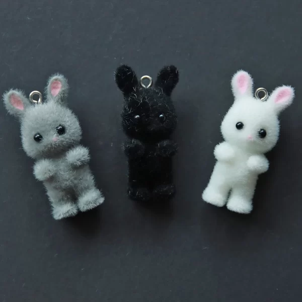 30pcs 3D Cartoon Rabbits Charms Flocking Animal Pendants For Making Bracelet Necklace Keychain Handmade Accessories Supplies - Image 6