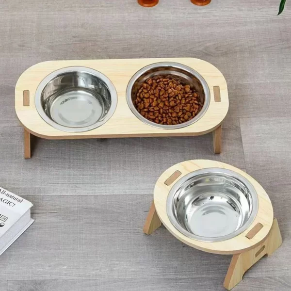 Elevated Pet Bowls Wooden Dog Waters Feed Container Tilted Single/Double Cat Utility Food Bowls Wooden Water Feeding Containers - Image 2