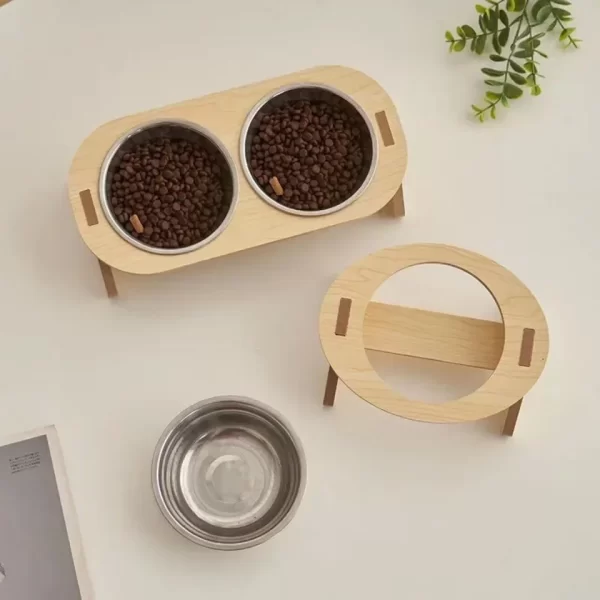 Elevated Pet Bowls Wooden Dog Waters Feed Container Tilted Single/Double Cat Utility Food Bowls Wooden Water Feeding Containers - Image 13