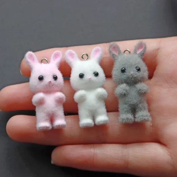 30pcs 3D Cartoon Rabbits Charms Flocking Animal Pendants For Making Bracelet Necklace Keychain Handmade Accessories Supplies - Image 2