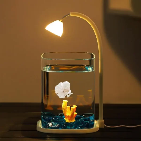 Landscaped Glass Fish Tank Glass Small Landscaped Fishbowl Aquarium Tank With Night Light And Green Crystal For Fish Shrimp - Image 3