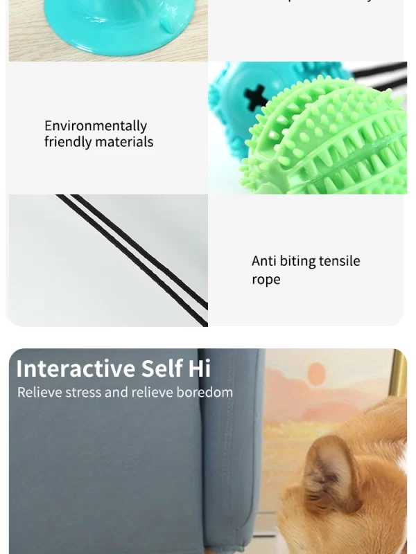 Interactive Suction Cup Dog Toy with Sound and Treat Dispensing - Durable Rubber Ball for Training and Tug-of-War Fun - Image 14