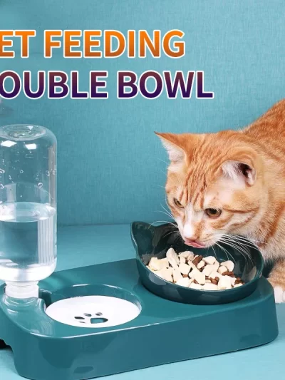 Automatic Double Bowl Pet Waterer for Dogs And Cats - Cat Bowl Dog Bowl with BuiltIn Drinking Water Feature Suitable for Feeding