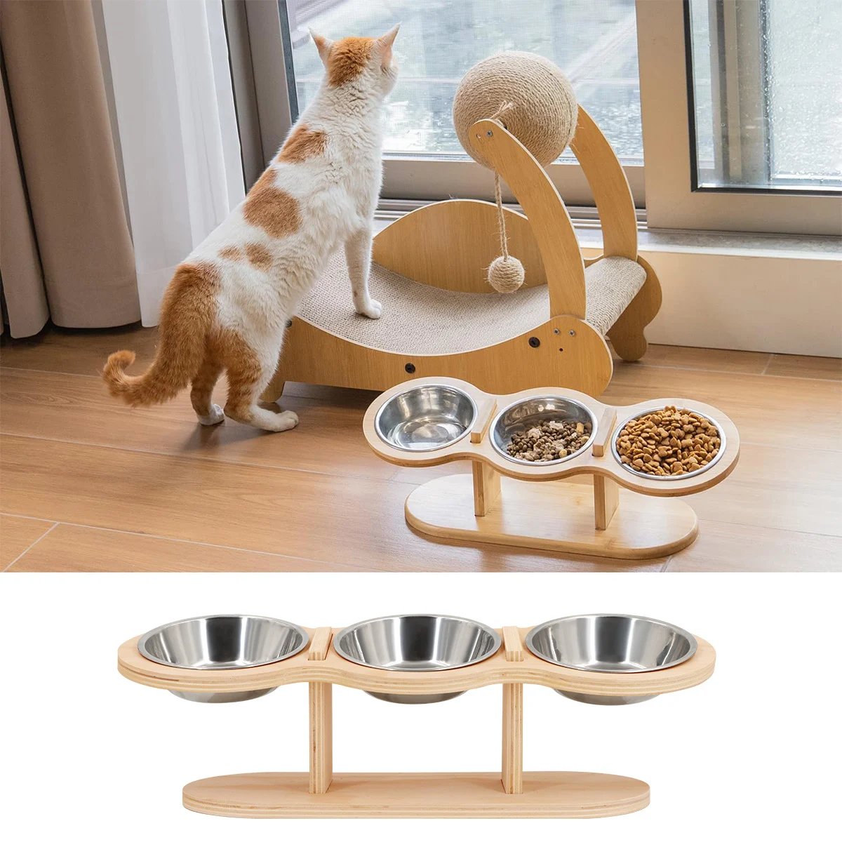 Elevated Cat Dog Bowls 15 degrees Tilted Raised Cat Food Water Bowls Pet Bowls for Cats & Small Dog Wooden Dog Bowl Pet Supplies - Image 8