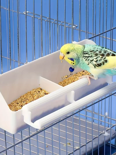 1pc Portable Double Grid Design Bird Feeder, Hanging Bird Food And Water Container For Bird Cage