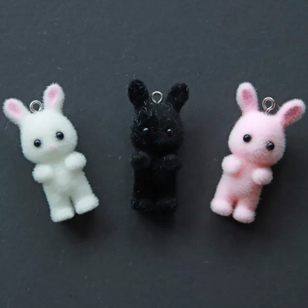 30pcs 3D Cartoon Rabbits Charms Flocking Animal Pendants For Making Bracelet Necklace Keychain Handmade Accessories Supplies - Image 8
