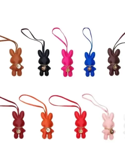 Cartoon Rabbit Toy Keyring Artificial Leather Bunnys Pendant Keychain Animal Charm Key Chain Women Girl Bag Accessories