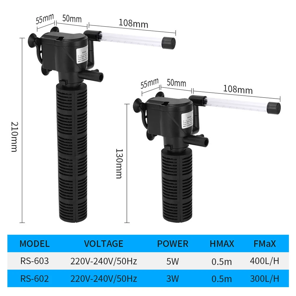 3 in 1 Silent Aeration Water Purifier Internal Pump Submersible Aquarium Filter Oxygen Submersible Water Purifier Accessories - Image 6