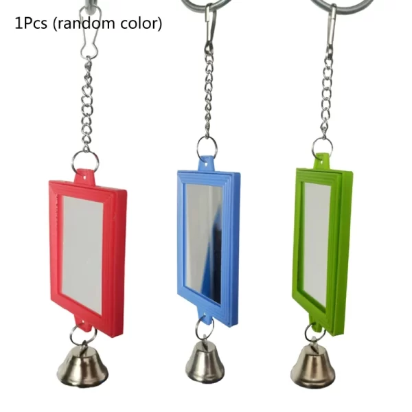 Bird Mirrors with Metal Bells Cockatiel Parakeets Mirror for Cage Bird Toy Swing Cage Accessories for Parrots Conure - Image 2