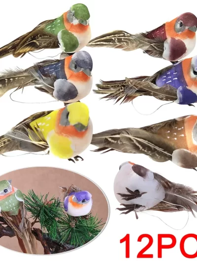12pcs Bird Miniature Decoration DIY Crafts Foam Feather Artificial Fake Birds Garden Prop Collectible for Home Garden Ornaments