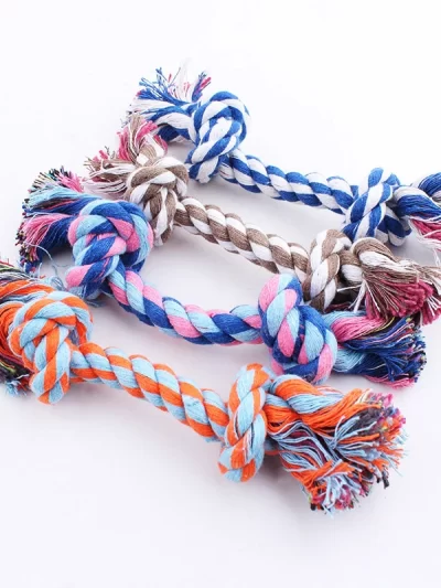 Random Color Pet Dog Toy Bite Rope Double Knot Cotton Rope Funny Cat Toy Bite Resistant and Sharp Teeth Pet Supplies Puppy Toys