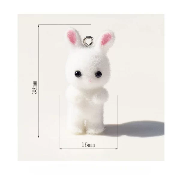 30pcs 3D Cartoon Rabbits Charms Flocking Animal Pendants For Making Bracelet Necklace Keychain Handmade Accessories Supplies - Image 3