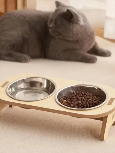 Elevated Pet Bowls Wooden Dog Waters Feed Container Tilted Single/Double Cat Utility Food Bowls Wooden Water Feeding Containers