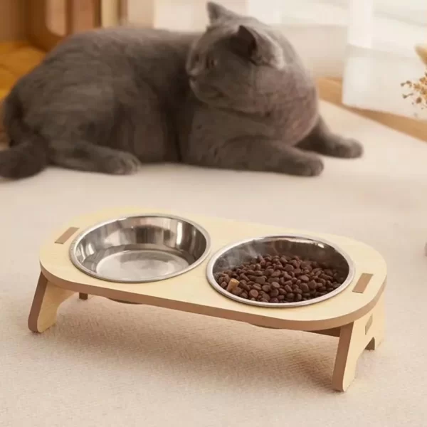 Elevated Pet Bowls Wooden Dog Waters Feed Container Tilted Single/Double Cat Utility Food Bowls Wooden Water Feeding Containers