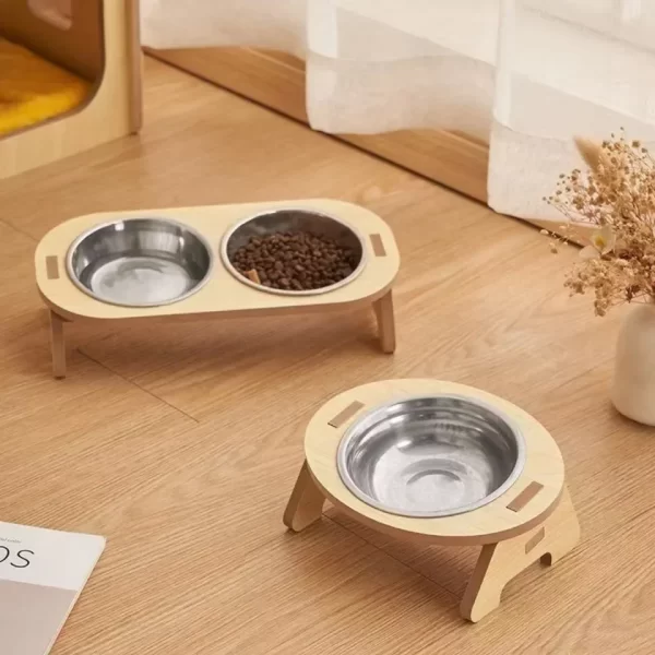 Elevated Pet Bowls Wooden Dog Waters Feed Container Tilted Single/Double Cat Utility Food Bowls Wooden Water Feeding Containers - Image 12